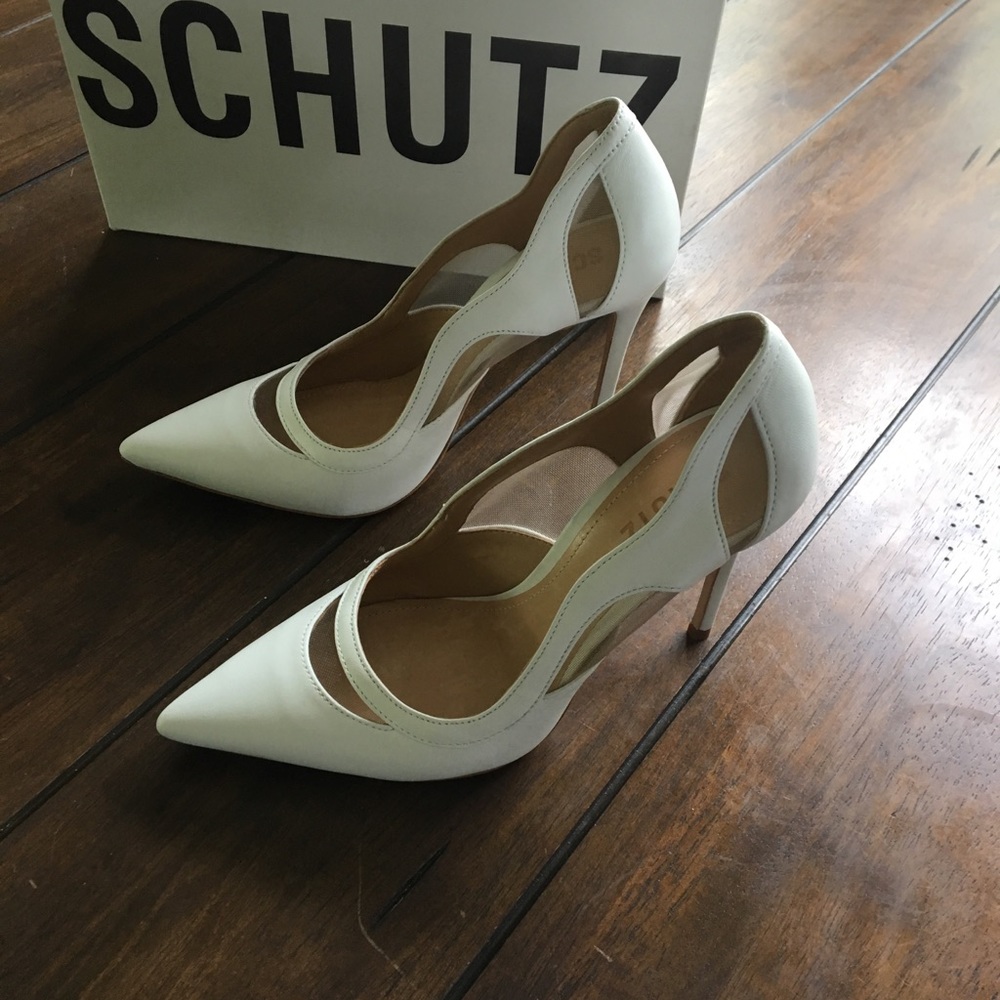 NWT white leather heels BHLDN